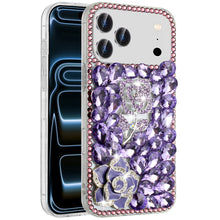 For iPhone 17 Pro Max Case Full Bling Faux Diamond 3D Rose Jewel +Tempered Glass