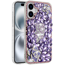 For iPhone 16 6.1inch Case Full Bling Faux Diamond 3D Rose Cover +Tempered Glass