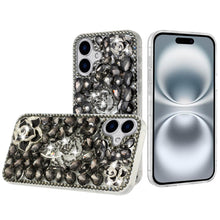 For iPhone 16 6.1inch Case Full Bling Faux Diamond 3D Rose Cover +Tempered Glass