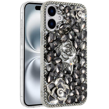 For iPhone 16 6.1inch Case Full Bling Faux Diamond 3D Rose Cover +Tempered Glass