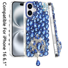 For iPhone 16 6.1inch Case Full Bling Large 3D Jewel Phone Cover +Tempered Glass