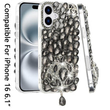 For iPhone 16 6.1inch Case Full Bling Large 3D Jewel Phone Cover +Tempered Glass