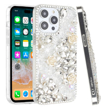 For iPhone 15 Pro Max Case Full Rhinestone 3D Rose Bling Cover +2 Tempered Glass