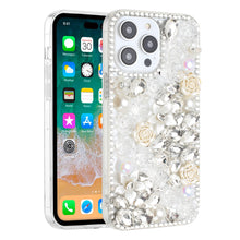 For iPhone 12/12 Pro Case Full Rhinestone 3D Rose Bling Cover + Tempered Glass