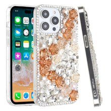 For iPhone 12/12 Pro Case Full Rhinestone 3D Rose Bling Cover + Tempered Glass