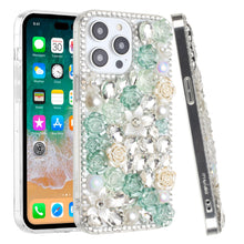 For iPhone 12/12 Pro Case Full Rhinestone 3D Rose Bling Cover + Tempered Glass