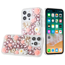 For iPhone 15 Pro Max Case Full Rhinestone 3D Rose Bling Cover +2 Tempered Glass
