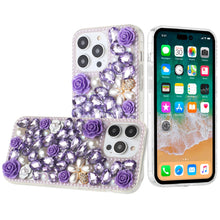 For iPhone 12/12 Pro Case Full Rhinestone 3D Rose Bling Cover + Tempered Glass