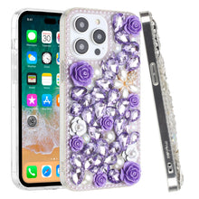 For iPhone 15 Pro Max Case Full Rhinestone 3D Rose Bling Cover +2 Tempered Glass