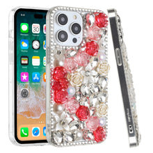 For iPhone 15 Pro Max Case Full Rhinestone 3D Rose Bling Cover +2 Tempered Glass