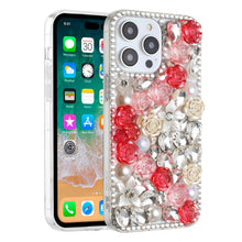 For iPhone 12/12 Pro Case Full Rhinestone 3D Rose Bling Cover + Tempered Glass