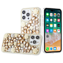 For iPhone 15 Case Full Rhinestone 3D Rose Bling Phone Cover + 2 Tempered Glass
