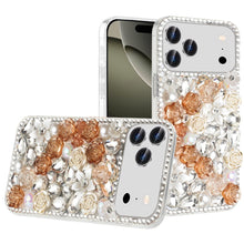 For iPhone 17 Pro Max Case Full Rhinestone 3D Rose Bling Cover + Tempered Glass