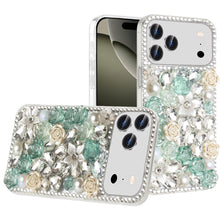 For iPhone 17 Pro Max Case Full Rhinestone 3D Rose Bling Cover + Tempered Glass