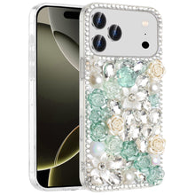 For iPhone 17 Pro Max Case Full Rhinestone 3D Rose Bling Cover + Tempered Glass