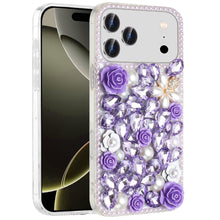 For iPhone 17 Pro Max Case Full Rhinestone 3D Rose Bling Cover + Tempered Glass