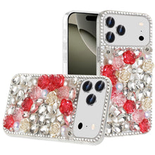 For iPhone 17 Pro Max Case Full Rhinestone 3D Rose Bling Cover + Tempered Glass