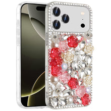 For iPhone 17 Pro Max Case Full Rhinestone 3D Rose Bling Cover + Tempered Glass