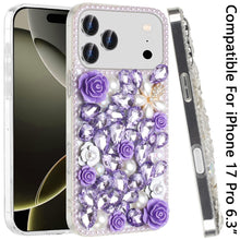 For iPhone 17 PRO Case Full Jewel with 3D Roses Bling Cover + Tempered Glass