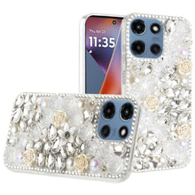For Moto G 2025 Case Full Rhinestone 3D Rose Bling Phone Cover + Tempered Glass
