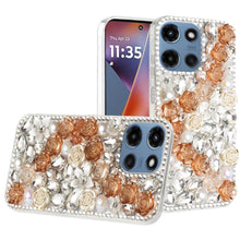 For Moto G 2025 Case Full Rhinestone 3D Rose Bling Phone Cover + Tempered Glass