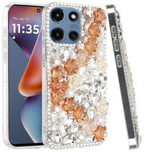 For Moto G 2025 Case Full Rhinestone 3D Rose Bling Phone Cover + Tempered Glass