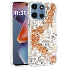 For Moto G 2025 Case Full Rhinestone 3D Rose Bling Phone Cover + Tempered Glass