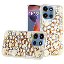 For Moto G 2025 Case Full Rhinestone 3D Rose Bling Phone Cover + Tempered Glass