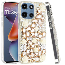 For Moto G 2025 Case Full Rhinestone 3D Rose Bling Phone Cover + Tempered Glass