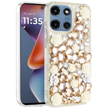 For Moto G 2025 Case Full Rhinestone 3D Rose Bling Phone Cover + Tempered Glass