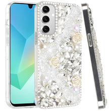 For Samsung A16 5G Case Full Rhinestone 3D Rose Bling Cover + Tempered Glass