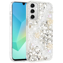 For Samsung A16 5G Case Full Rhinestone 3D Rose Bling Cover + Tempered Glass