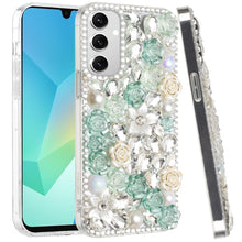 For Samsung A16 5G Case Full Rhinestone 3D Rose Bling Cover + Tempered Glass