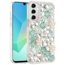 For Samsung A16 5G Case Full Rhinestone 3D Rose Bling Cover + Tempered Glass