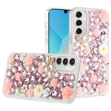 For Samsung A16 5G Case Full Rhinestone 3D Rose Bling Cover + Tempered Glass