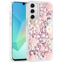 For Samsung A16 5G Case Full Rhinestone 3D Rose Bling Cover + Tempered Glass