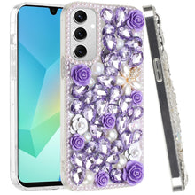For Samsung A16 5G Case Full Rhinestone 3D Rose Bling Cover + Tempered Glass