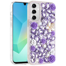 For Samsung A16 5G Case Full Rhinestone 3D Rose Bling Cover + Tempered Glass