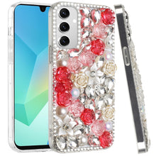 For Samsung A16 5G Case Full Rhinestone 3D Rose Bling Cover + Tempered Glass
