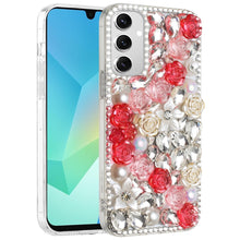 For Samsung A16 5G Case Full Rhinestone 3D Rose Bling Cover + Tempered Glass