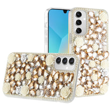 For Samsung A16 5G Case Full Rhinestone 3D Rose Bling Cover + Tempered Glass