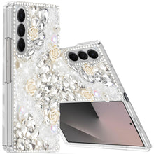 For Samsung Z Fold7 Case Full Rhinestone 3D Rose Bling Cover + Tempered Glass