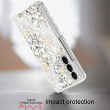 For Samsung Z Fold7 Case Full Rhinestone 3D Rose Bling Cover + Tempered Glass