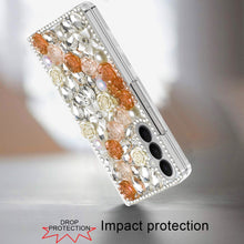 For Samsung Z Fold7 Case Full Rhinestone 3D Rose Bling Cover + Tempered Glass