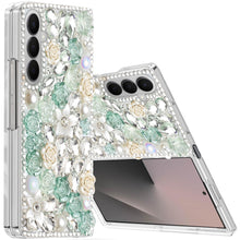 For Samsung Z Fold7 Case Full Rhinestone 3D Rose Bling Cover + Tempered Glass