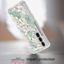 For Samsung Z Fold7 Case Full Rhinestone 3D Rose Bling Cover + Tempered Glass