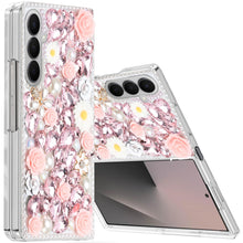 For Samsung Z Fold7 Case Full Rhinestone 3D Rose Bling Cover + Tempered Glass