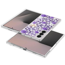 For Samsung Z Fold7 Case Full Rhinestone 3D Rose Bling Cover + Tempered Glass