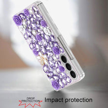 For Samsung Z Fold7 Case Full Rhinestone 3D Rose Bling Cover + Tempered Glass