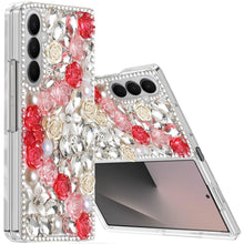 For Samsung Z Fold7 Case Full Rhinestone 3D Rose Bling Cover + Tempered Glass